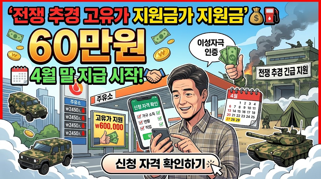 전쟁 추경 고유가 지원금 60만원, 4월 말 지급 시작! 신청 자격 확인