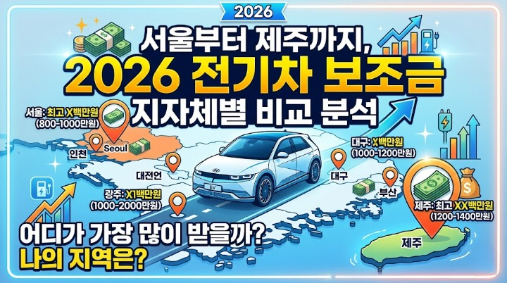 서울 754만 vs 제주 980만, 2026 전기차 보조금 지역별 완벽 비교