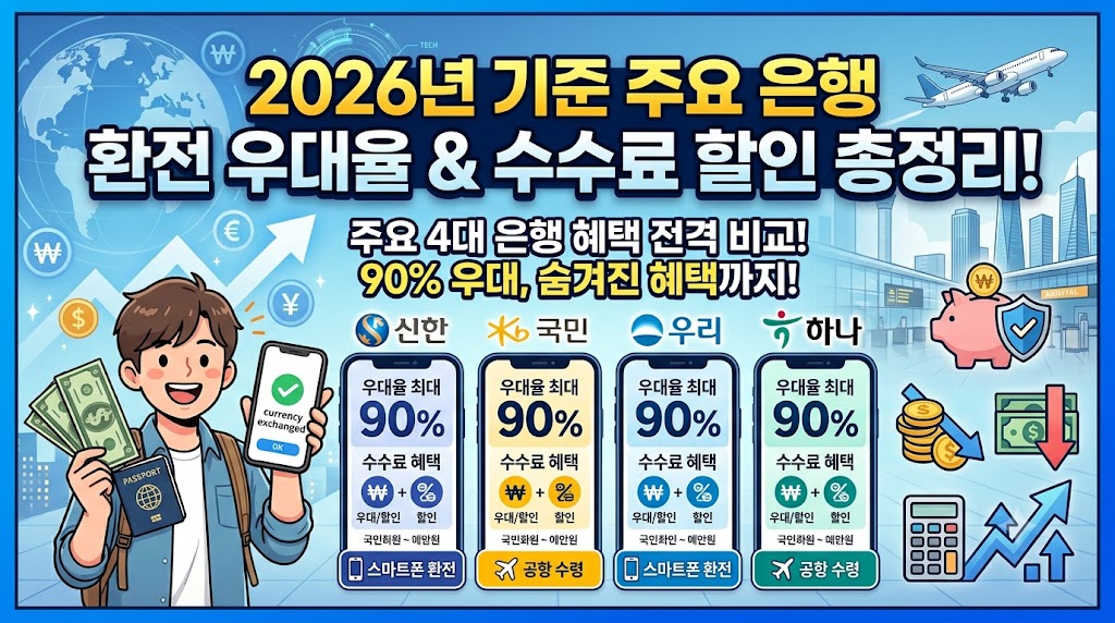2026년 기준 주요 은행 환전 우대율 및 수수료 할인 총정리