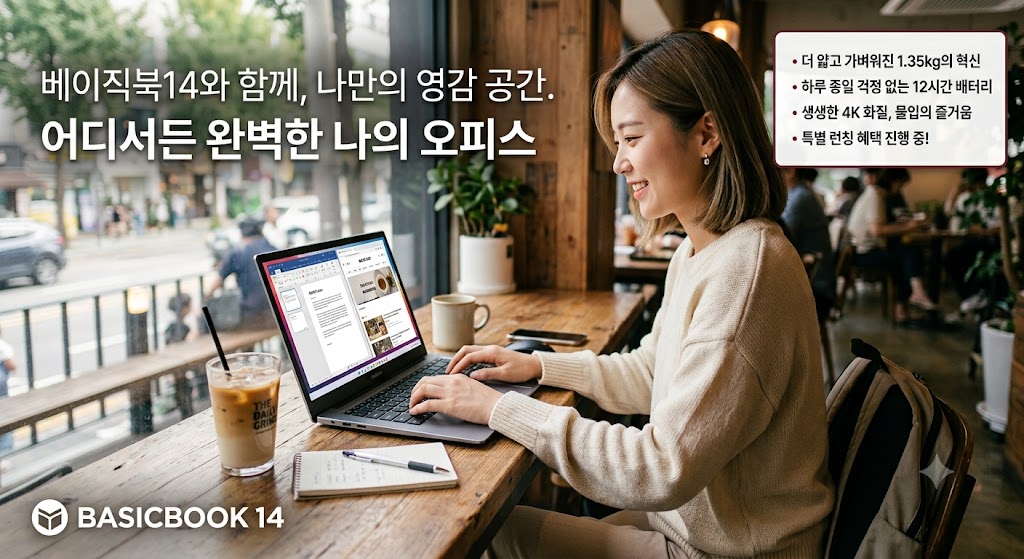 베이직북14 요즘 카페 가보면 다들 이거 쓰고 있네요